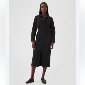 Gap Black Denim Midi Dress Utility Shirt Dress XXS NWT
